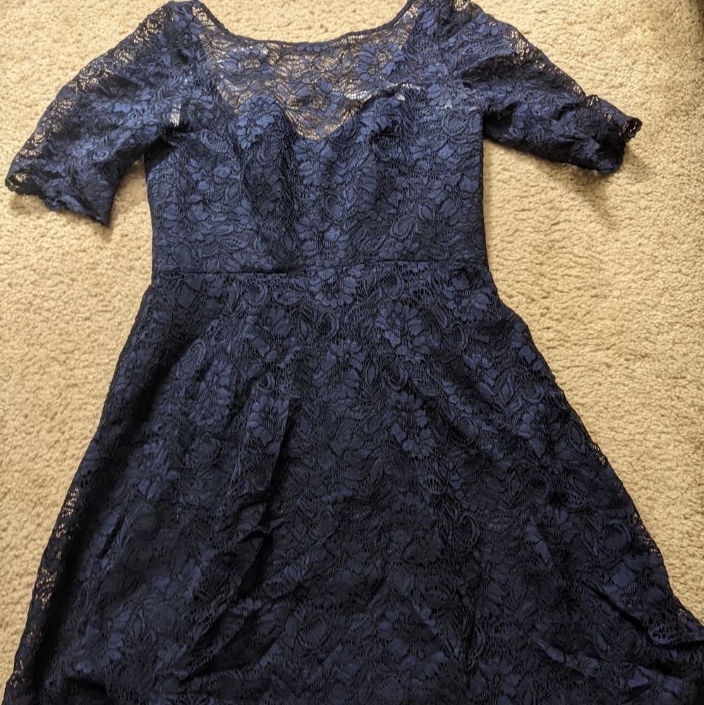 David's Bridal Lace Navy Blue Dress Size 8